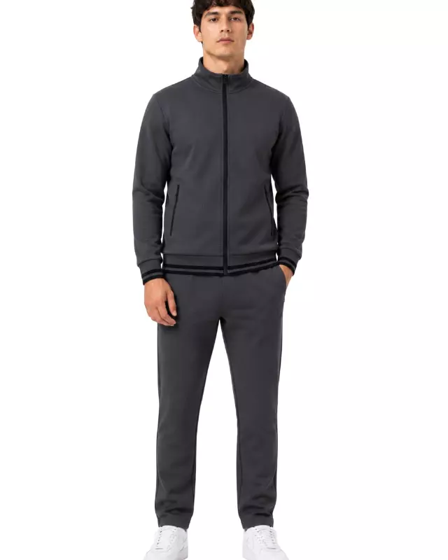 Full-Zip Mock-Neck Track Jacket #T17 — Charcoal / S-M-L-XL-2X