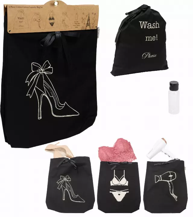 La L'Amour 8oz Cotton Canvas 4PC Laundry Bag Set — 100-BLK