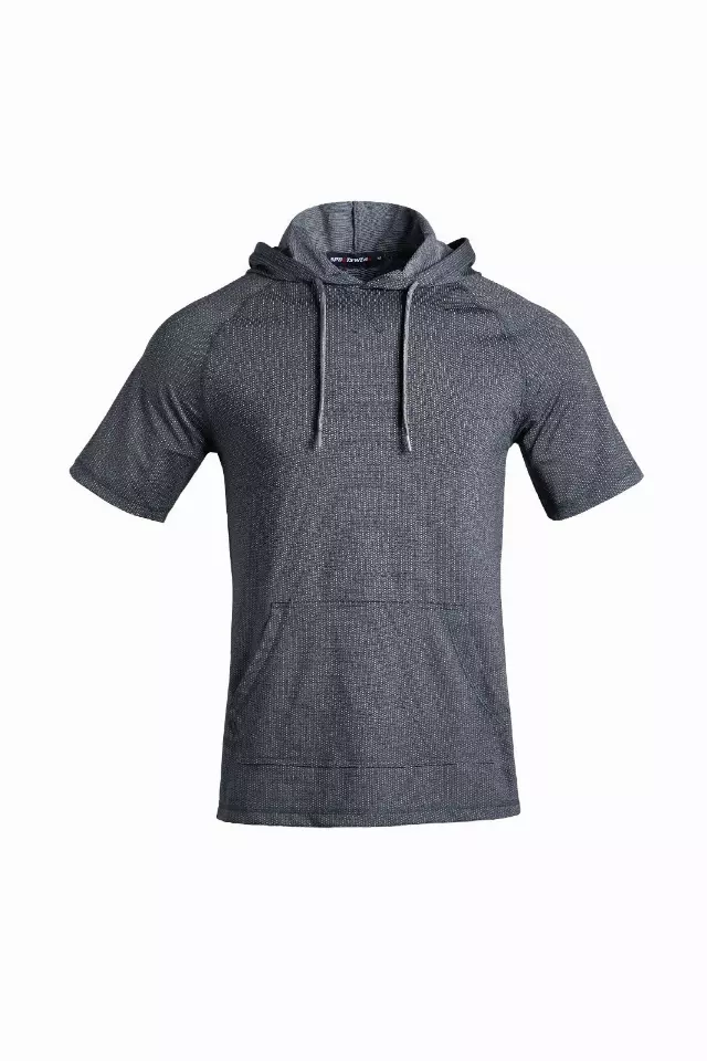 Men's Short Sleeve Pullover Hoodie Tee with Kangaroo Pockets- Style #MS017 - $11.50/ Unit MINIMUM 1224PCS - PLEASE SEE DESCRIPTION - S-2XL — Charcoal