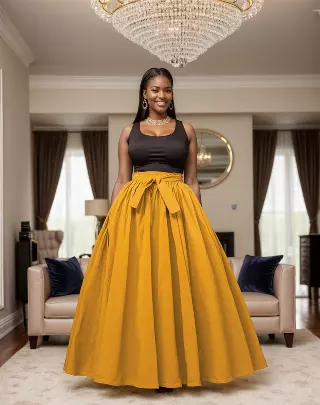 7001S - 8 Panel Solid Color Skirt - Authentic African Wax (3-PCS PRE-PACK)- $25 Each — One Size (4-18) / MUSTARD / 3-Pcs Per Pack