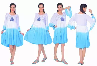 PNA-1140- Colorful Knee-Length Dress with Flared 3/4 Sleeves (6-PCS PRE-PACK)