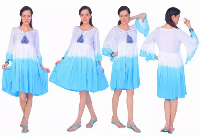 PNA-1140- Colorful Knee-Length Dress with Flared 3/4 Sleeves (6-PCS PRE-PACK)