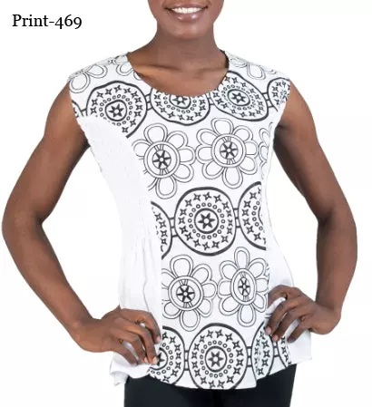 7236- ON SALE!! Sleeveless Top with Smocking Waist (3pcs PRE-PACK) ($5 Each) — One Size / Print-469
