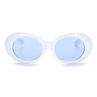 90s Kurt Cobain Style Oval Sunglasses with Glossy White Side Temples P10213