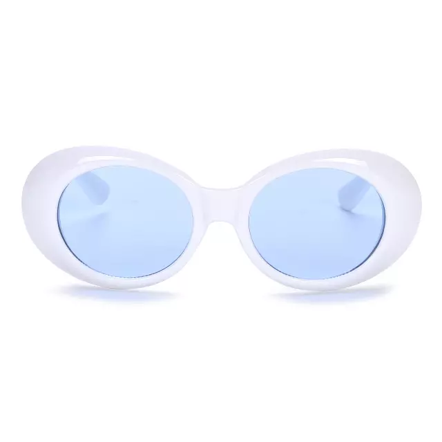 90s Kurt Cobain Style Oval Sunglasses with Glossy White Side Temples P10213