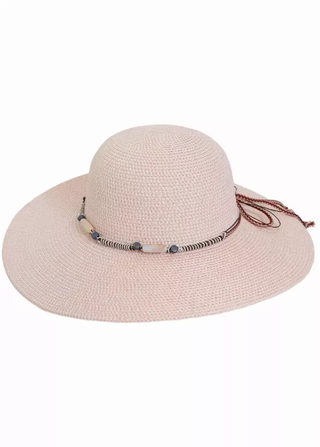 Adrienne Vittadini Beaded Band Straw Floppy Hat — BLUSH
