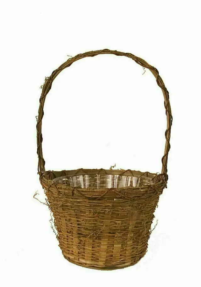 MS1063 – 10” Wide tall handle Rustic basket sewn-in-liner w/Liner-“each” Min 6 – Case 12 pcs