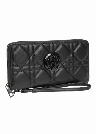 Rebecca & Rifka Smooth Geometric Quilt Medallion Zip Wristlet Wallet