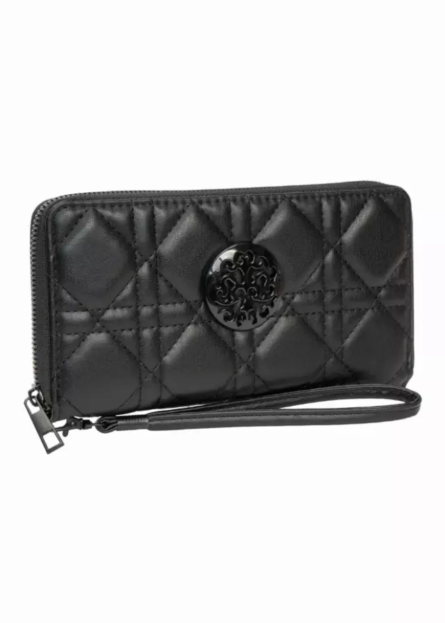 Rebecca & Rifka Smooth Geometric Quilt Medallion Zip Wristlet Wallet