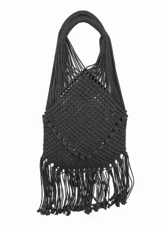 Magid Natural Cotton Macrame Fringe Shoulder Bag — 001-BLACK