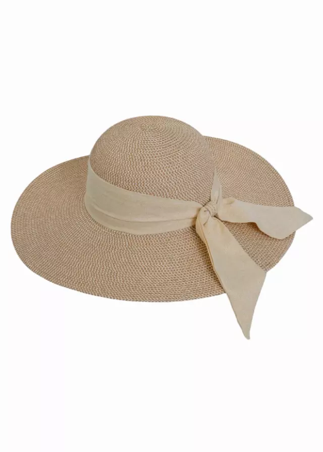 Max Studio Straw Linen Bow Floppy — NATURAL