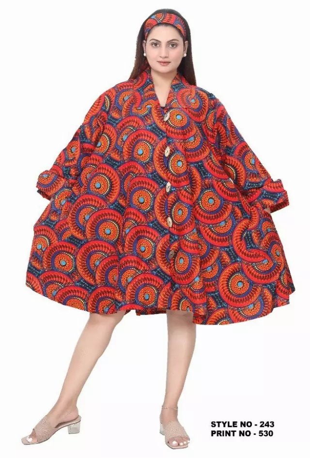243 - NEW PRINT ALERT Big Button Authentic African Tunic Dress (3 PCS PRE-PACK) - $25.00 EACH — One Size (4 - 24) / Print-530