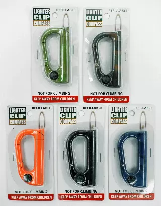 Carabineer Clip Lighter with Compass - 12 Pieces Per Retail Ready Pack 40371