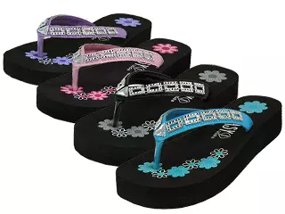 G955C-A - Wholesale Girl's "Easy USA" Floral Printed Rhinestone Upper Wedge Filp Flops