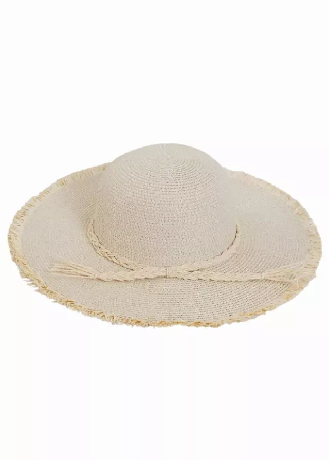 Max Studio Braided Fringe Brim Floppy Hat — NATURAL