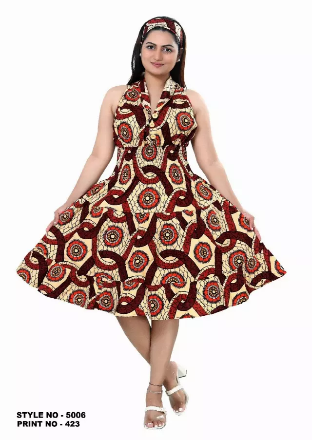 5006-Button Down Dress-$15 each - 3 pc pre pack — One Size (4 - 24) / Print-423
