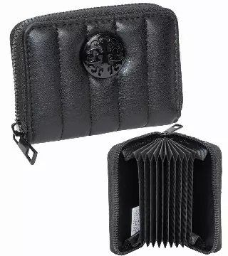 Rebecca & Rifka Smooth Tubular Quilt Medallion Zip Accordion Wallet — BK/BK