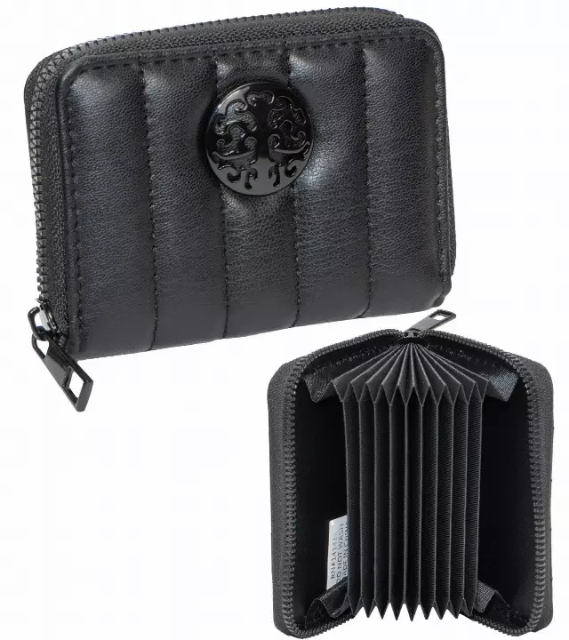 Rebecca & Rifka Smooth Tubular Quilt Medallion Zip Accordion Wallet — BK/BK