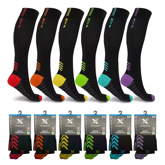 ENERGY GRADUATED COMPRESSION SOCKS - 6 ASST COLORS — Large/XL