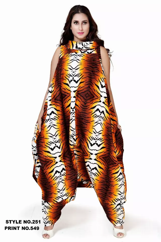 251 H- 100% Heavy Cotton Cow Neck African Wax Jumpsuit (3 PCS PRE-PACK) - $37.00 Each — One Size (4 - 26) / Print-549