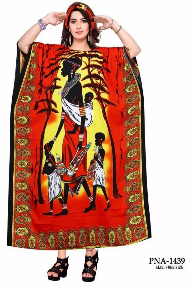 PNA-1439 Women's Long Digital Print Long Kaftan Dress - One Size (6-PCS PRE-PACK) - $7 Each