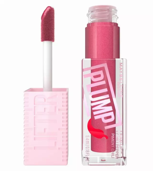 MAYBELLINE Lifter Gloss Lifter Plump, Plumping Lip Gloss with Chili Pepper and 5% Maxi-Lip, Mauve Bite, Sheer Mauve, 1 Count