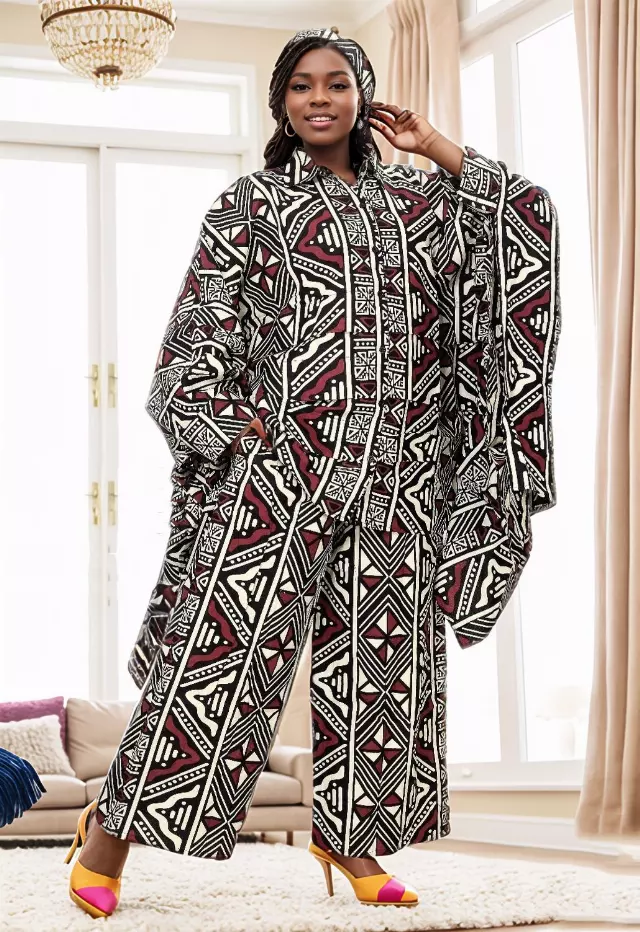 7895 Ankara Print 2pc Pant Set (Long Bat Sleeves) - $30.00 Each (3 pcs per pack) — Free Size / Print-645
