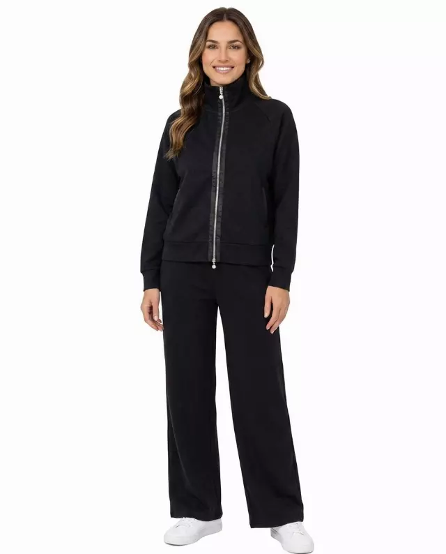 2pc Modal Lounge Set with Satin Ribbon and PearlZipper — Black / S-M-L-XL