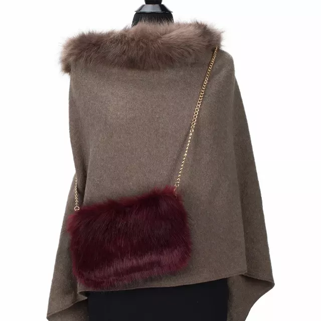 HX107 Solid Color Faux Fur Crossbody Bag — Burgundy