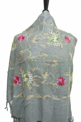 G106 Embroidered Floral Sequin Pashmina — Grey