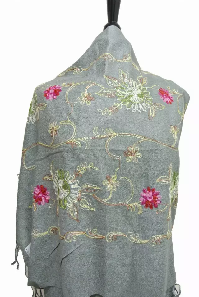 G106 Embroidered Floral Sequin Pashmina — Grey