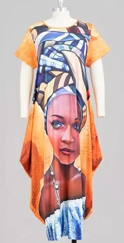 22028 Face Print Maxi Dress - One Size (3-PCS PRE-PACK) ($20.00 Each)