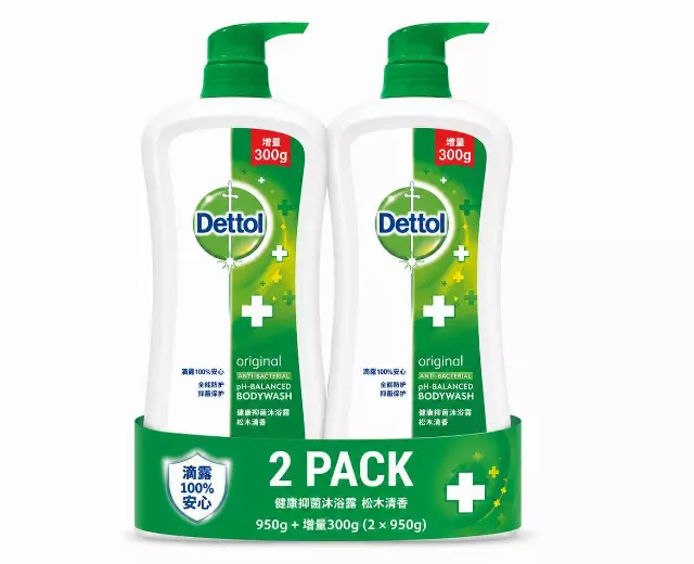 Dettol Anti-Bacterial Body Wash, Original Pine Scent, 950g per Bottle (Pack of 2, Total 1900g) – China Version, Kills 99.9% of Germs, pH Balanced (Original Pine)