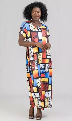 22025 Abstract Print Maxi Dress - One Size (3-PCS PRE-PACK) ($20.00 Each)