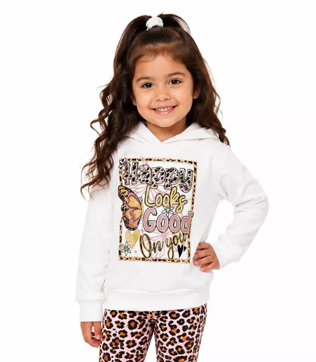 Girls Butterfly Hooded Fleece & Animal Print Legging Set – 7389302