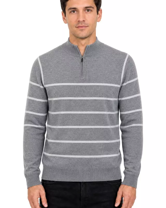Men's Striped Quarter Zip Sweater #WXX-25 — W003 / S-M-L-XL