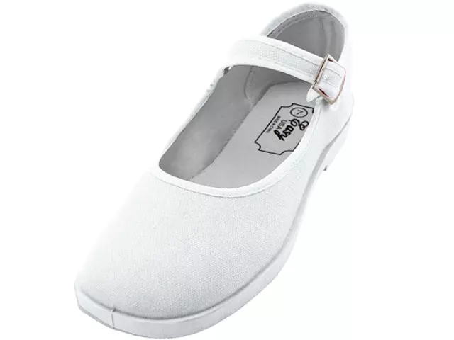 T2-115L - Women's "Easy USA" Comfortable Cotton Upper Mary Jane Shoes — White (T2-115L-W) / 5-10 Assorted