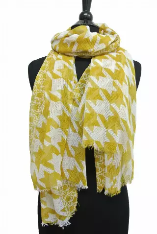 RS325 Houndstooth Pattern Spring Scarf — Yellow