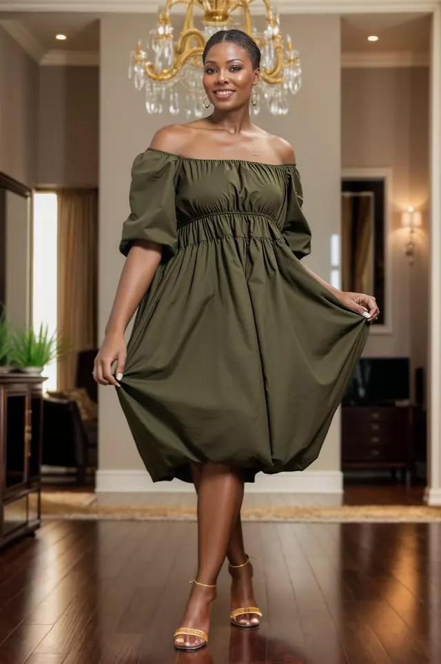 24028 -Cold-Shoulder Midi Dress - $20.00 Each (3 pcs per pack) — Free Size / Olive