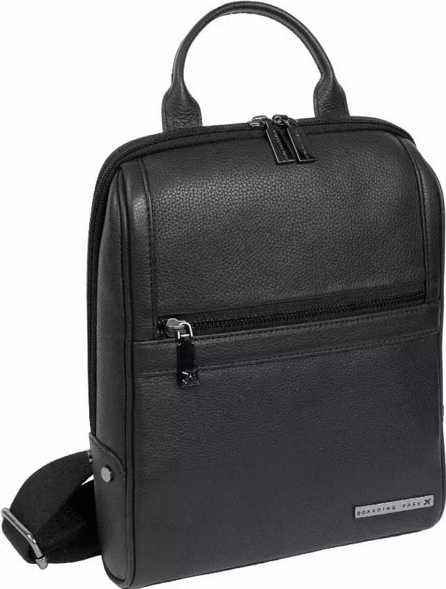 Boarding Pass Gotham 12" Pebble Grain Genuine Leather Messenger Bag - Black