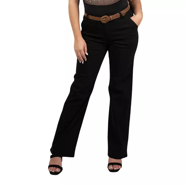 ChicaLuv - High-Rise Hyper-Stretch Wide-Leg Trousers with Belt – Women's Comfort Fit Statement Pants XV2041
