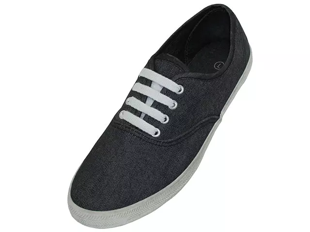 S656L - Women's Chambray Upper Lace Shoes — Black (S656L-B) / 6-12 Assorted