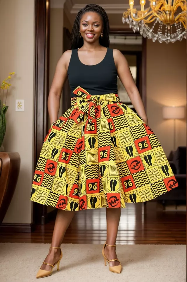 7012 - NEW PRINTS!! African Print Mid Length Skirt 28" (3/pk_ Free Size - $18.00 Each — One Size / Print-628