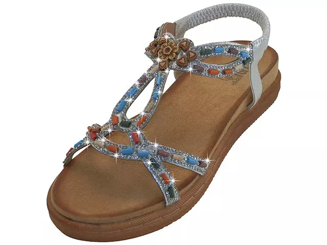 W7887L - Women's "Easy USA" Beaded Rhinestone Upper Sandals — Silver Gold (W7887L-S) / 6-11 Assorted