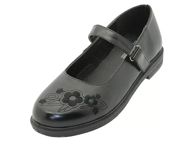 S6003-Y - Wholesale Youth's "Easy USA" Pu Upper with Embroidery Flower on Top Black Mary Jane School Shoes