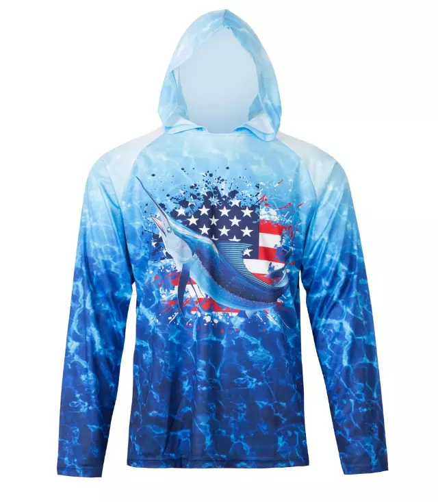 Boys Performance Hoodie Top Fish USA Flag Graphic-7648088