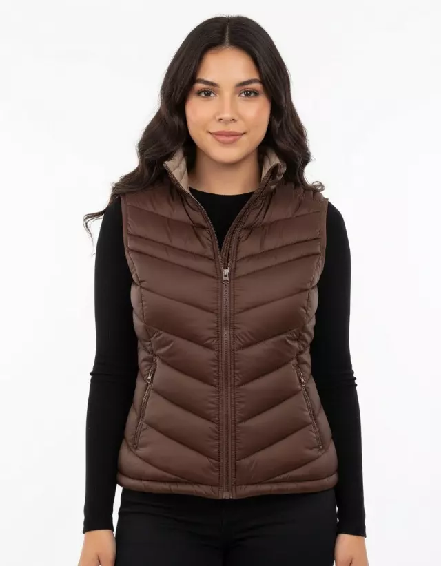 Reversible Quilted Vest — Brown/Beige / S-M-L-XL