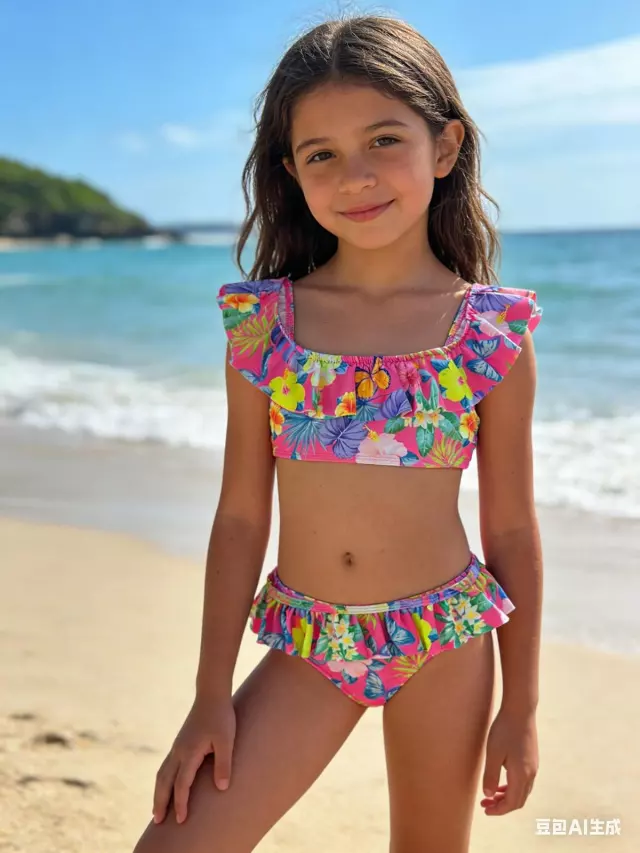 KH3032 Kids Floral Ruffle Two Piece — Pink