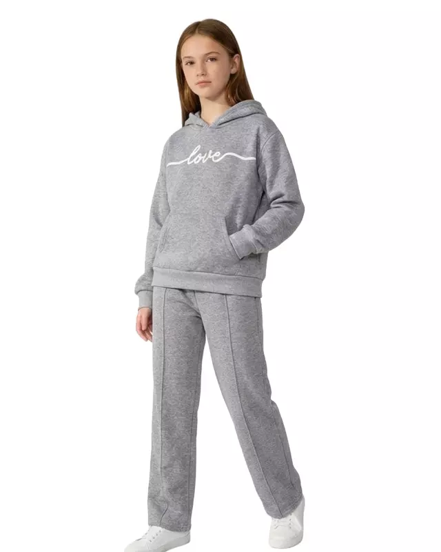 Girls' Love Hoodie & Sweatpants Set #Q06 — All 3 Colors / 4-5-6-6X