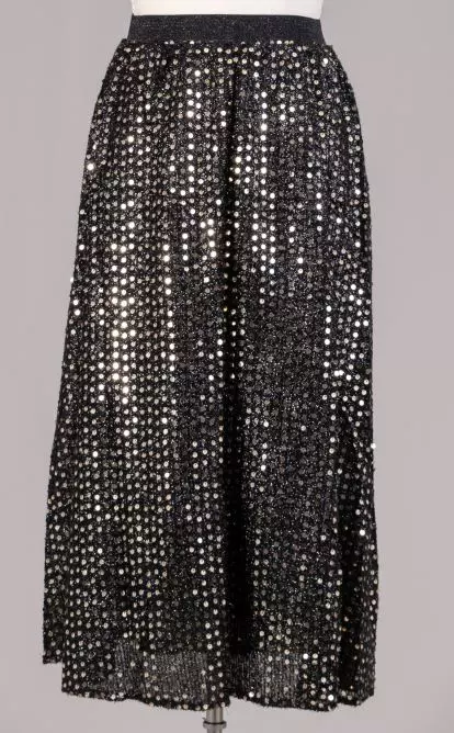 19015 - Elastic Waist Sequin Skirt (3/pk) - Free Size and Plus Size - $20.00 Each — One Size / Black Gold